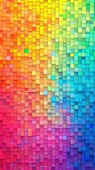 A vibrant mosaic of colorful squares in a gradient pattern.
