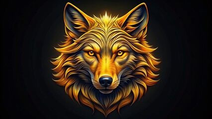 Naklejka premium Golden Wolf Head Illustration - Black Background - Candid Style