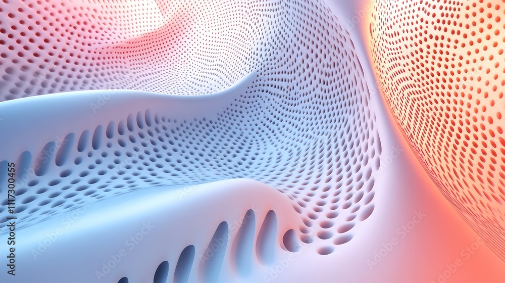 Poster abstract wavy surface with perforated pattern
