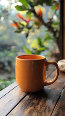 A vibrant and energetic tangerine-orange mug