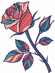 Abstract rose where petals are painted in bold, alternating colors.
