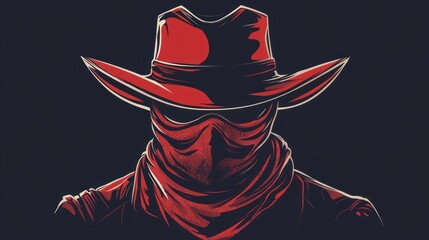 A stylized figure wearing a red hat and bandana, evoking a mysterious, outlaw persona.