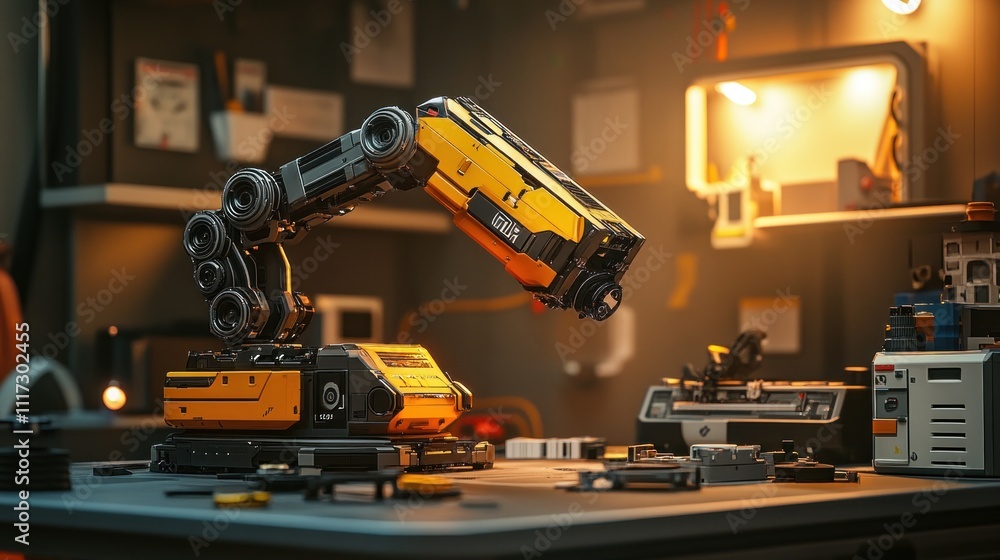 Aufkleber robotic arm in a futuristic workshop setting