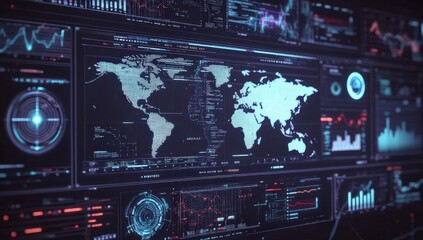 Obraz premium A cutting-edge digital interface showcasing dynamic data visualizations.