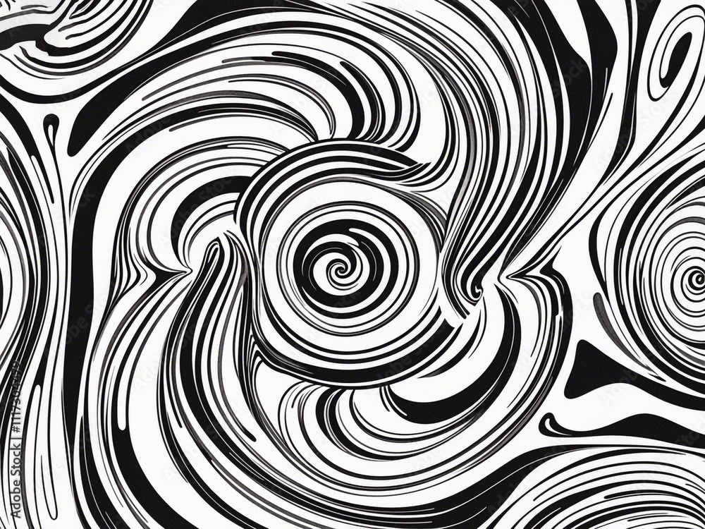 Poster abstract pattern background with hand drawn swirly lines in black and white