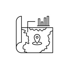 Outline Icon Geolocation for Analytics, shows analysis based on location.