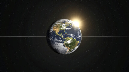 Fototapeta premium Earth axis diagram illustration showing the tilt of the Earth's rotational axis relative to its orbital plane, explaining the cause of seasonal changes and the distribution of sunlight.