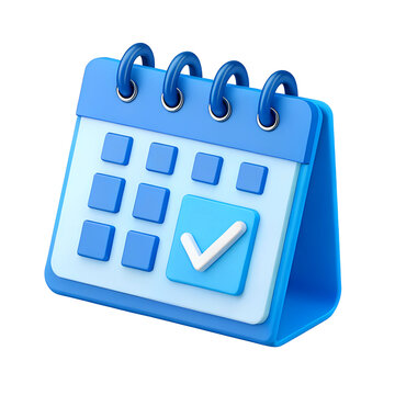 Blue calendar with check mark 3d render icon PNG file download