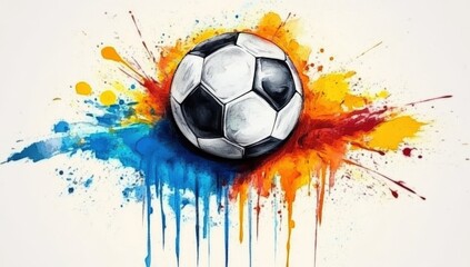 Naklejka premium A vibrant watercolor splat background featuring a soccer ball.