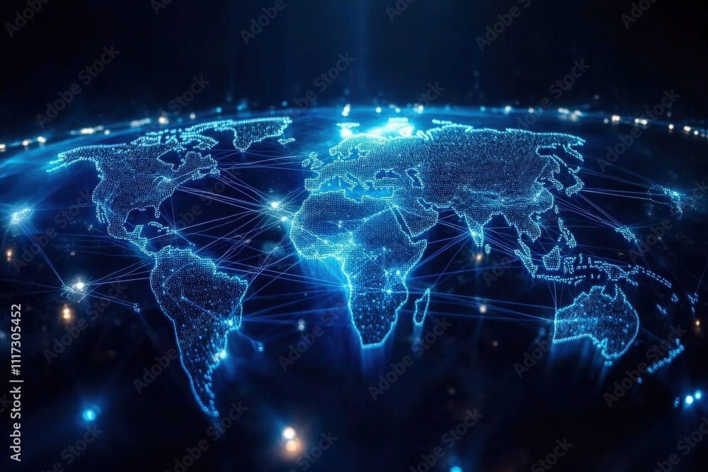 Poster dynamic digital connections illustrated through an abstract global framework.