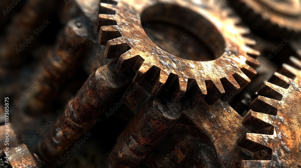 Poster rusty gears interlocking mechanical system