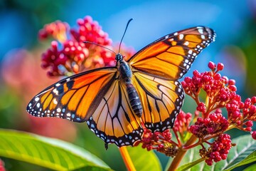 Monarch Butterfly on Phytolacca, Oeiras, Portugal - AI Photo