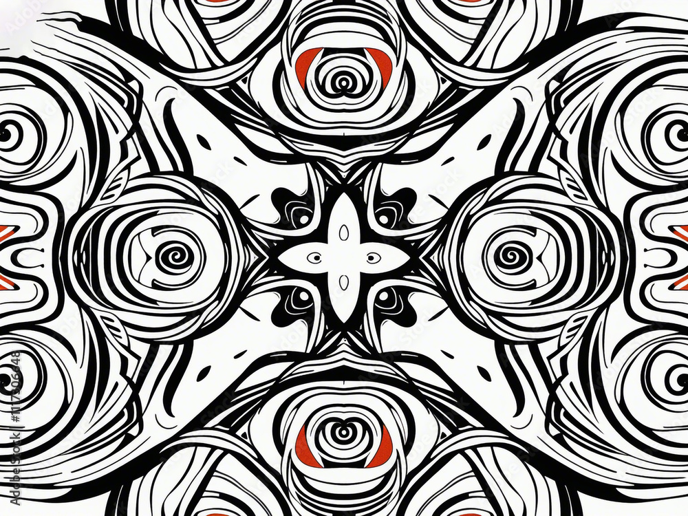 Poster abstract pattern background with hand drawn swirly lines in black and white