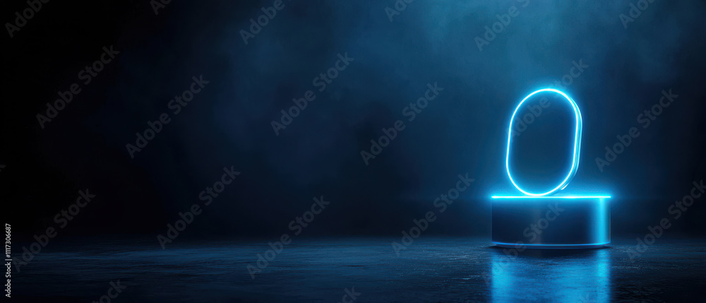 Poster glowing biometric scanner securing sensitive data in dark environment