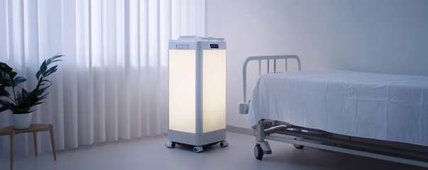 Healthcare action air purification device in patient room hospital environment modern healthcare concept