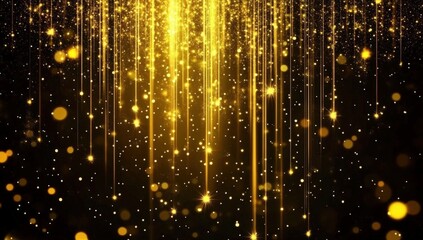 Shiny gold lines cascade down against a black backdrop.