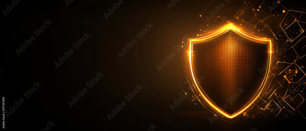 Aufkleber glowing shield icon on dark background with matrix style design