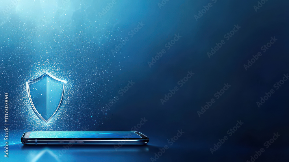 Poster smartphone with shield icon representing secure encryption technology