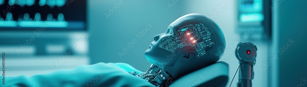 Aufkleber futuristic medical robotics: advanced ai-assisted healthcare technology with cybernetic patient in h
