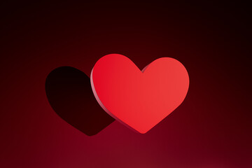 A red heart is shown in shadow on a red background