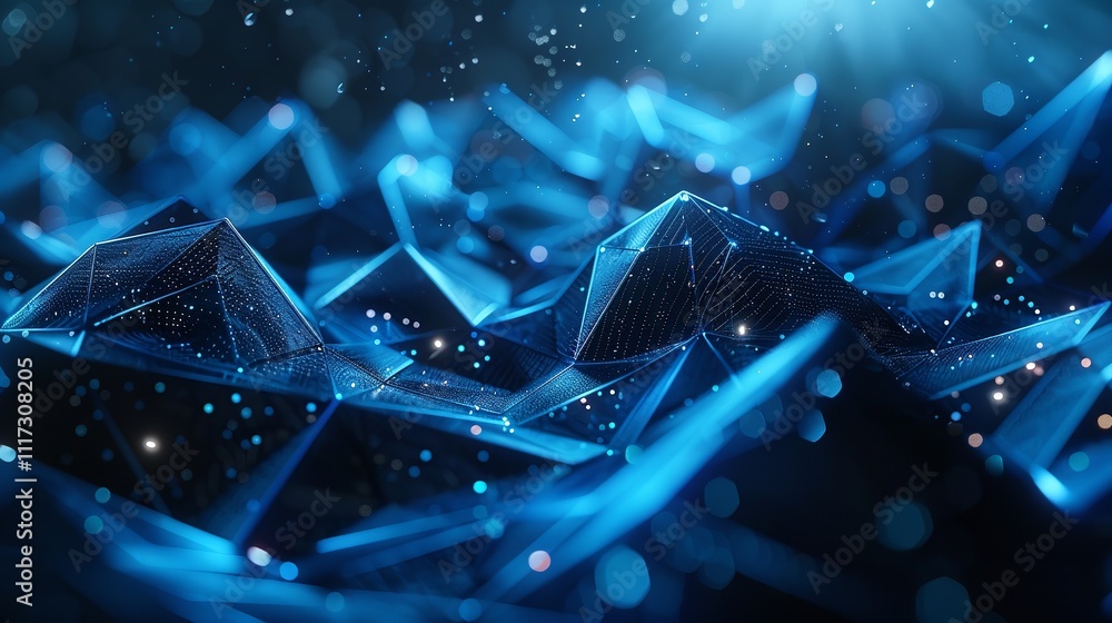 Aufkleber dark blue abstract background with low poly geometric shapes for tech and sci-fi design.