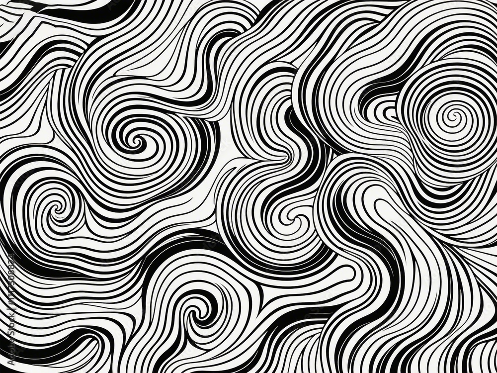 Poster abstract pattern background with hand drawn swirly lines in black and white