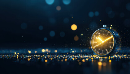 glowing clock surrounded by shimmering particles, symbolizing urgency