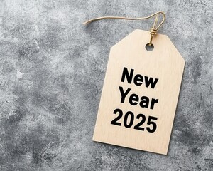 Label with minimalistic black and white New Year 2025 typography