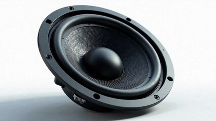 Stylish Round Car Audio Speaker, Acoustic Design, High-Fidelity Audio, White Background, Modern, Realistic