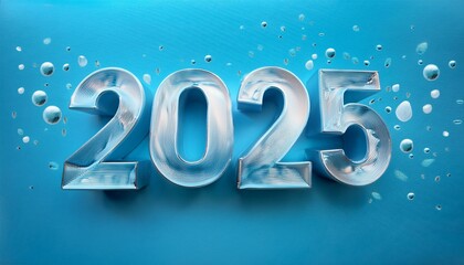 無地のライトブルー背景にモダンなフォント「2025」、爽やかで清潔感のあるデザイン
