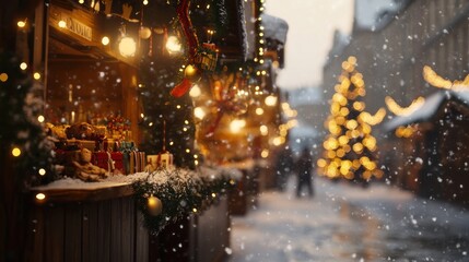 Magical Christmas Market in Snowy Evening