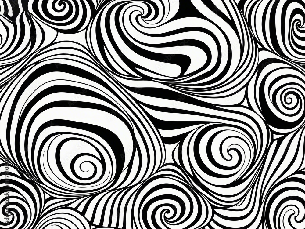 Poster abstract pattern background with hand drawn swirly lines in black and white