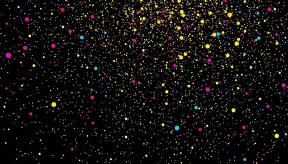 Colorful dots scattered on a black background, creating a vibrant and dynamic abstract pattern