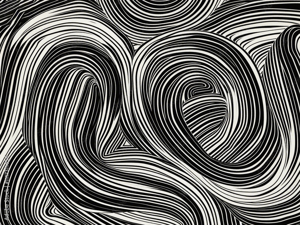 Poster abstract pattern background with hand drawn swirly lines in black and white