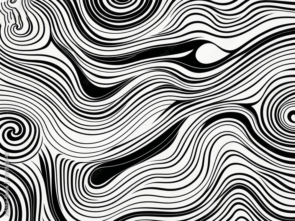 Poster abstract pattern background with hand drawn swirly lines in black and white