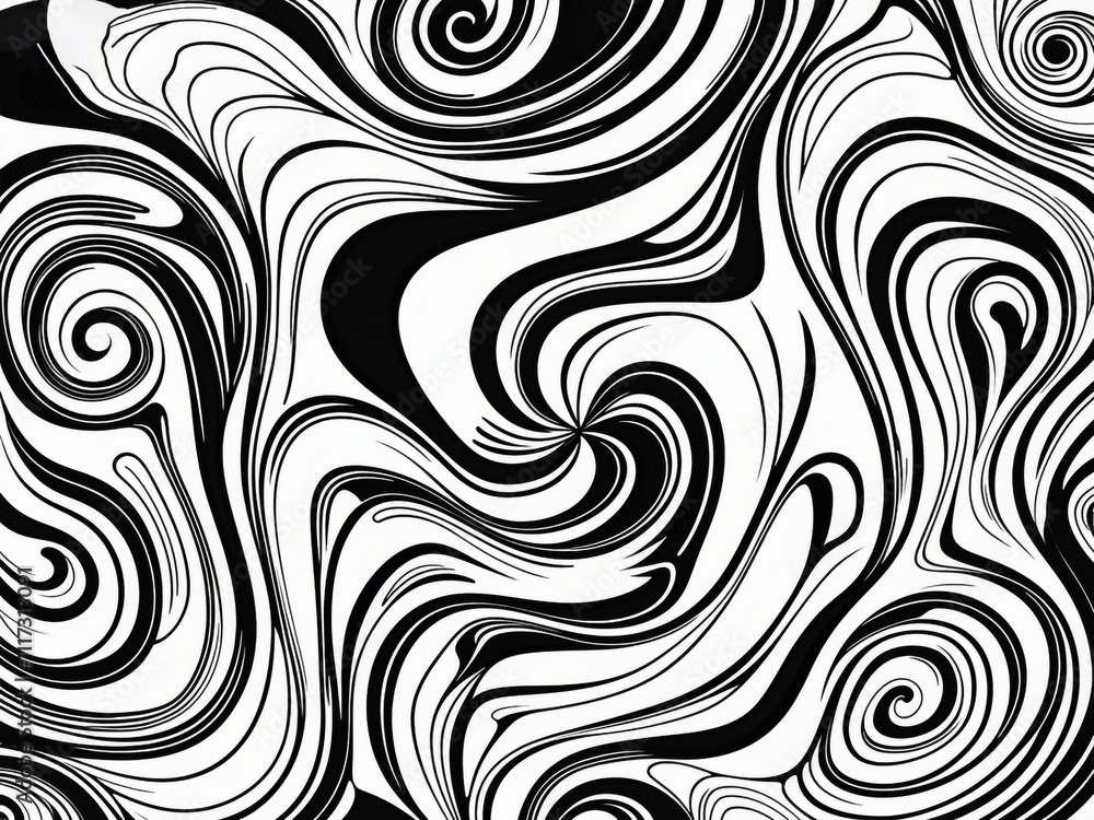 Poster abstract pattern background with hand drawn swirly lines in black and white