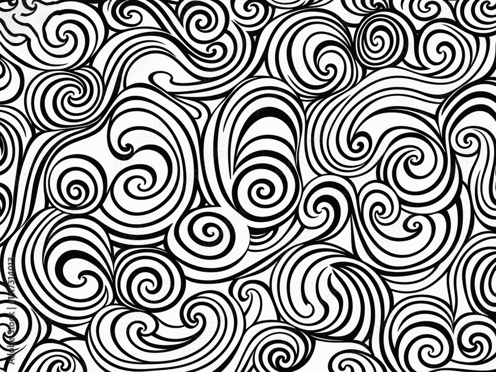 Poster abstract pattern background with hand drawn swirly lines in black and white