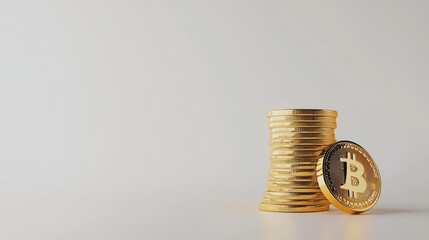 Golden Bitcoin coins stacked, one coin beside.