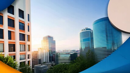 business innovative abstract background or backdrop,  geometric shape floating with urban cityscape 