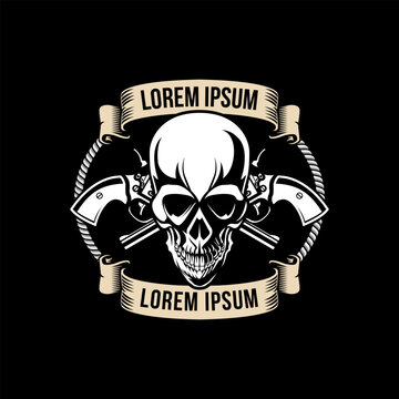 Skull and pistols Logo Design Vector Illustration Template