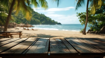 Fototapeta premium Relaxing beach view from a wooden deck tropical paradise calm