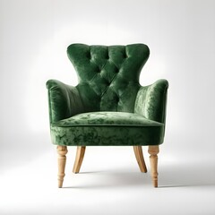 arm chair, white background, stylish armchair, classic armchair, design, Burnt Green Velvet Armchair with Upholstered Seat and Wooden Legs