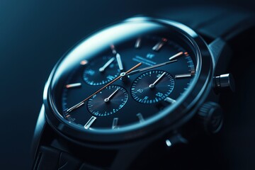 Fototapeta premium Chronograph wristwatch with detailed blue face