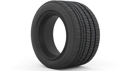 A single black automobile tire is shown on a white background
