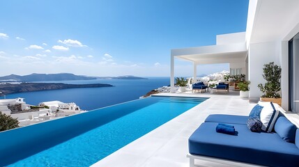 Fototapeta premium Luxurious infinity pool overlooking santorini greece travel photo