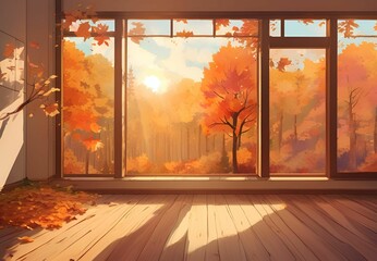 Empty room with window view of 2d maple tree