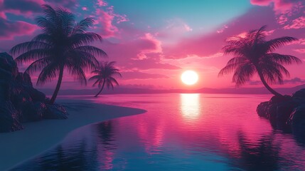 Sunset beach scene tropical paradise nature tranquil waters aesthetic