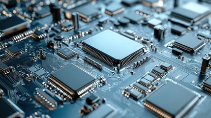 Closeup view of a complex electronic circuit board