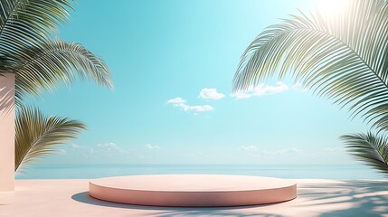Obraz premium Serene beach stage setup for events tropical paradise calm atmosphere