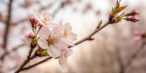 Obraz premium Delicate Cherry Blossoms Blooming on a Sunny Spring Day